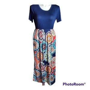 New CLASSIC FASHION Floral Printed Short Sleeve Maxi Dress with Pockets Size 2XL